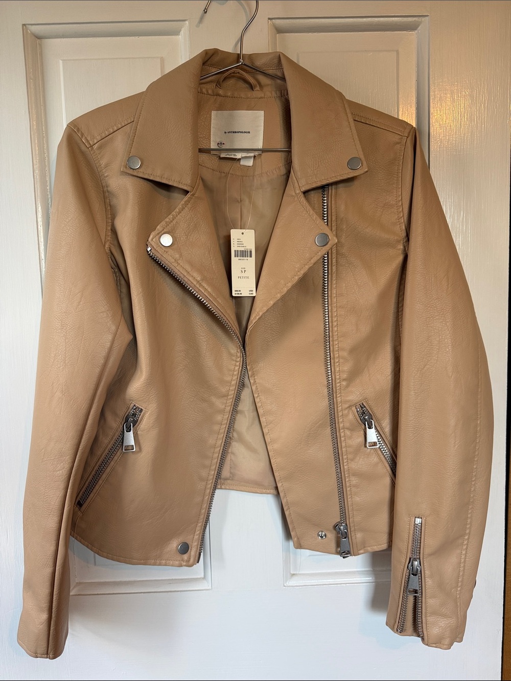 Anthropologie The Saige Beige Faux Leather Moto Jacket - small petite NWT